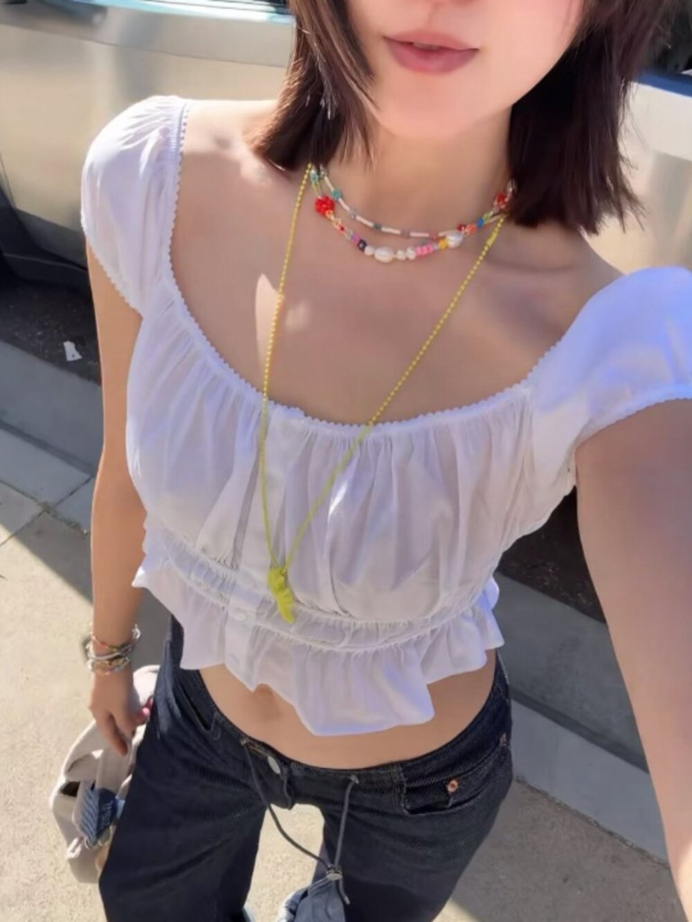 NEW Skims Off The Shoulder Top Snow White Cotton French Cropped